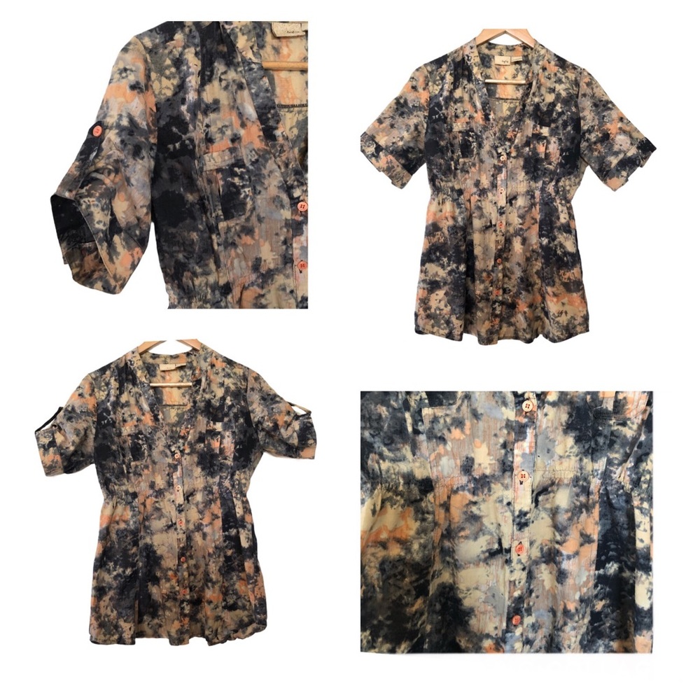 Daytrip Tie Dye Short Sleeve Button Down Top Large